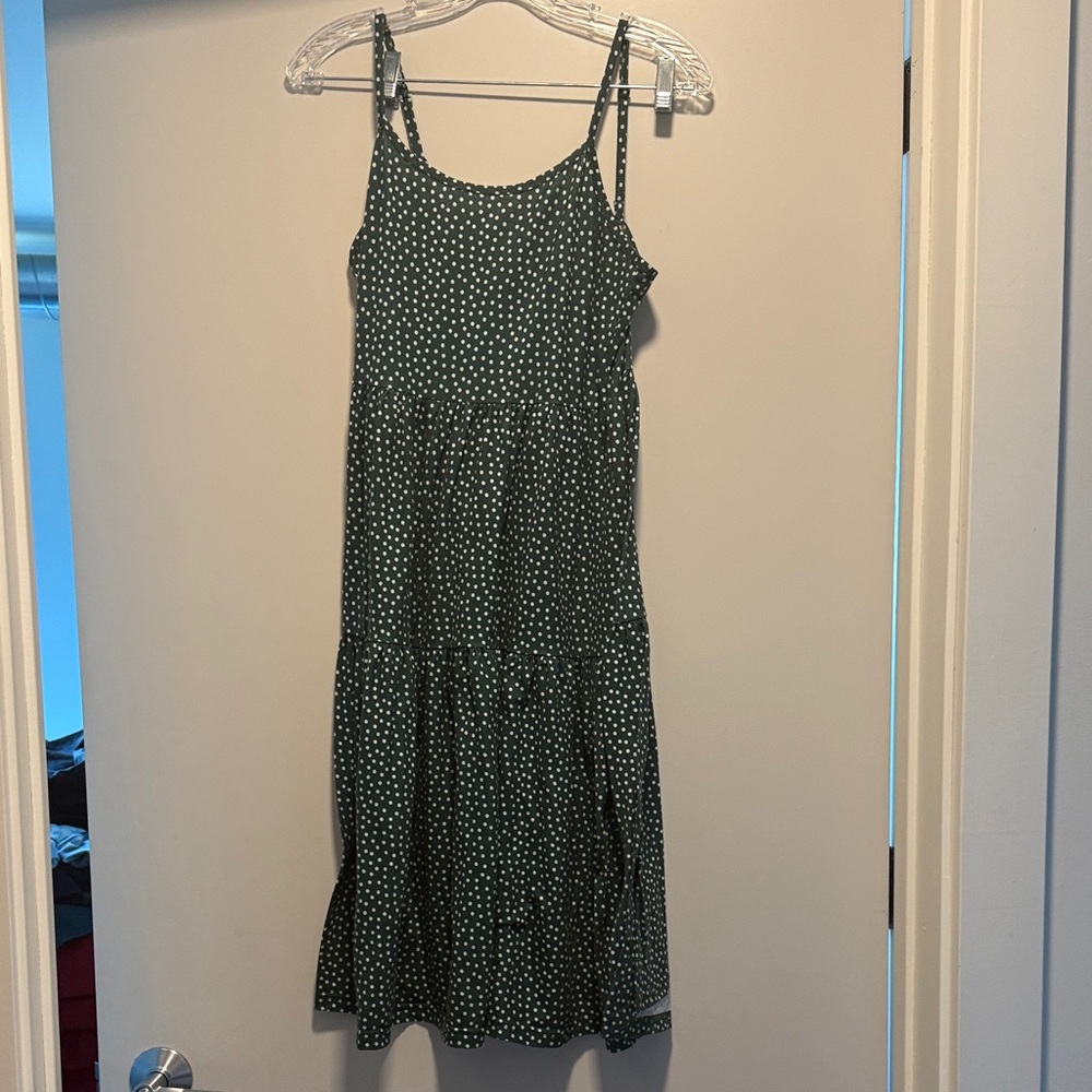 Elegant Green Polka Dot Midi Dress